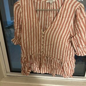 Madewell Red and White Striped Ruffle Blouse